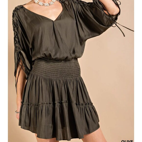 NWT Olive Smocked Waist Mini Dress - Picture 2 of 4